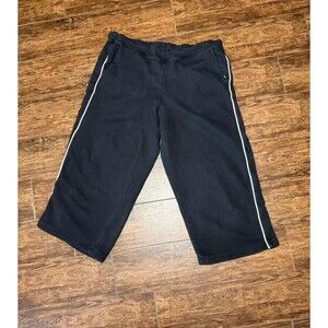 Vans Black Cropped Sweatpants with White Piping - L